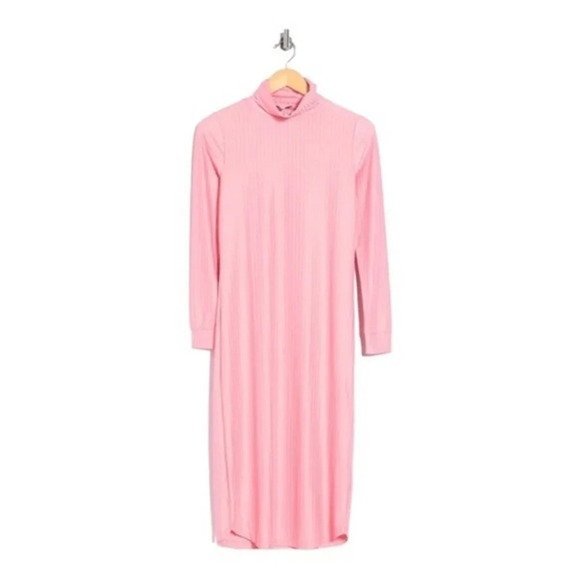 NSR LONG SLEEVE SHINNY  RIBBED TURTLENECK DRESS IN DUSTY PINK NWOT - Picture 2 of 8